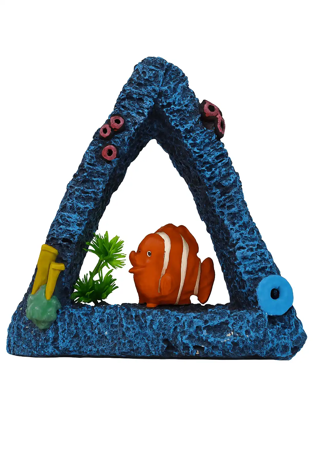 Blue Coral Triangle Aquarium Decoration – Clownfish Arch with Plants & Reef Accents