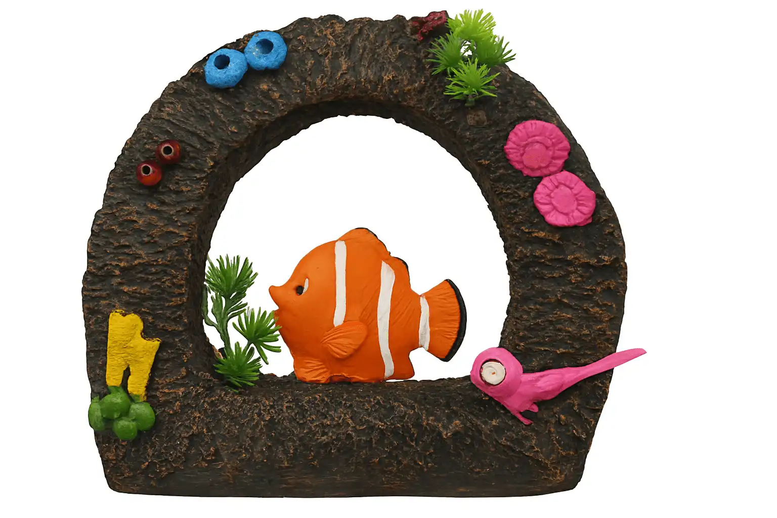 Clownfish Ring Aquarium Ornament – Decorative Resin with Plants