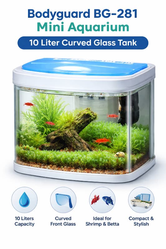 Bodyguard BG-281 Mini Aquarium – 10 Liter Curved Glass Fish Tank