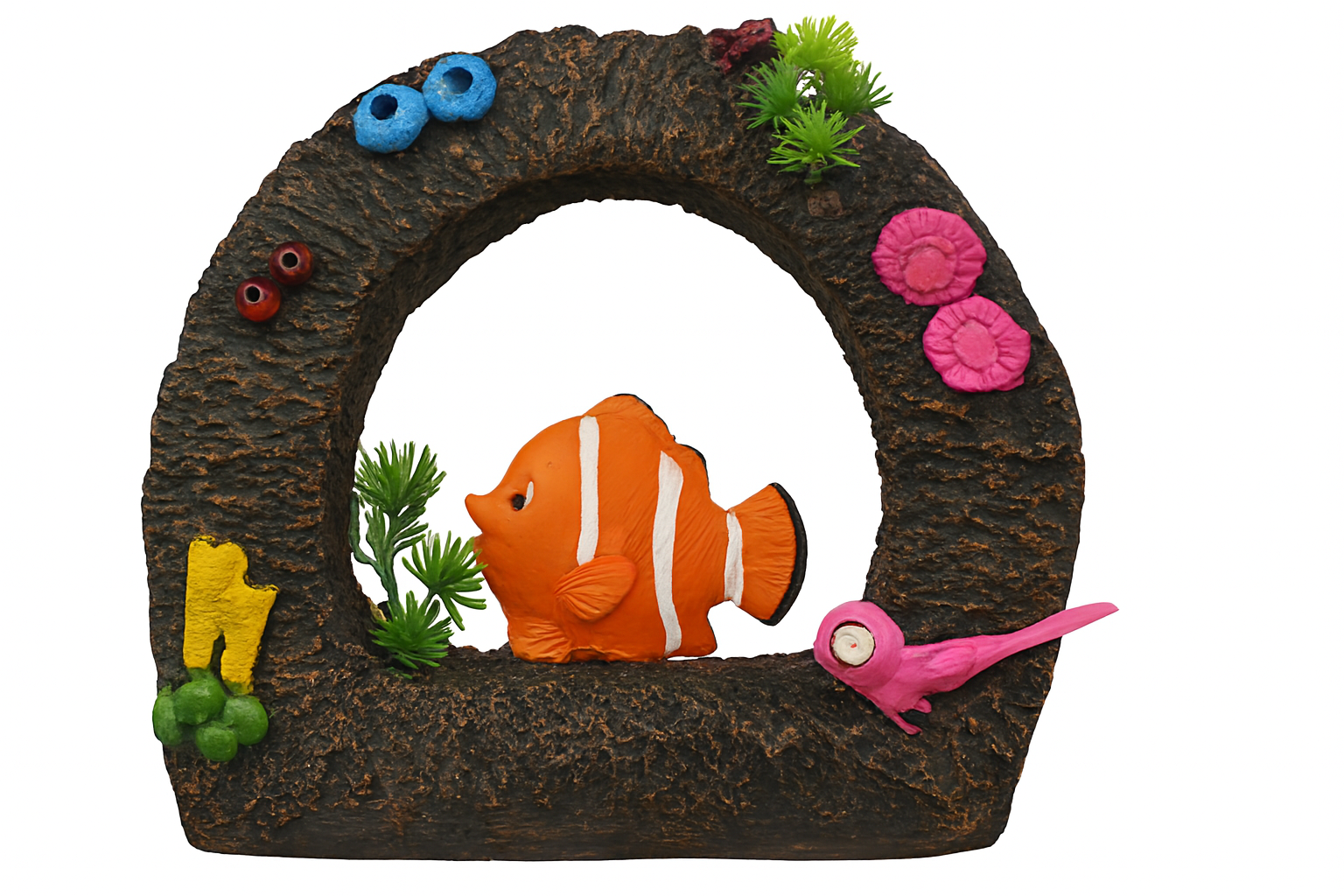 Clownfish Ring Aquarium Ornament – Decorative Resin with Plants